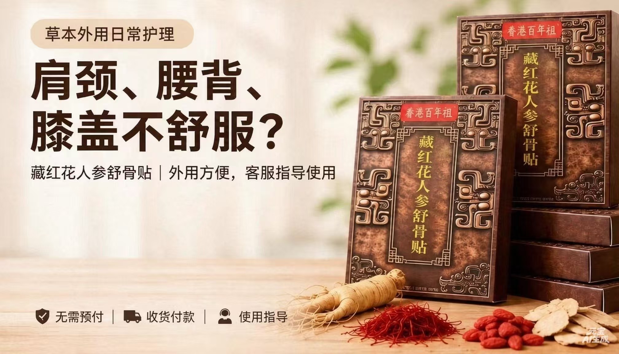 藏红花人参舒骨贴 · 原站现有宣传图